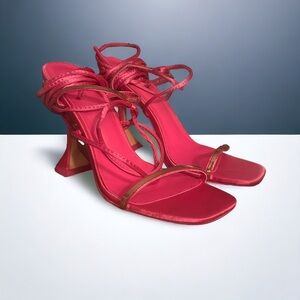 Mixx Shuz Lupita fuschia satin lace up heeled sandals